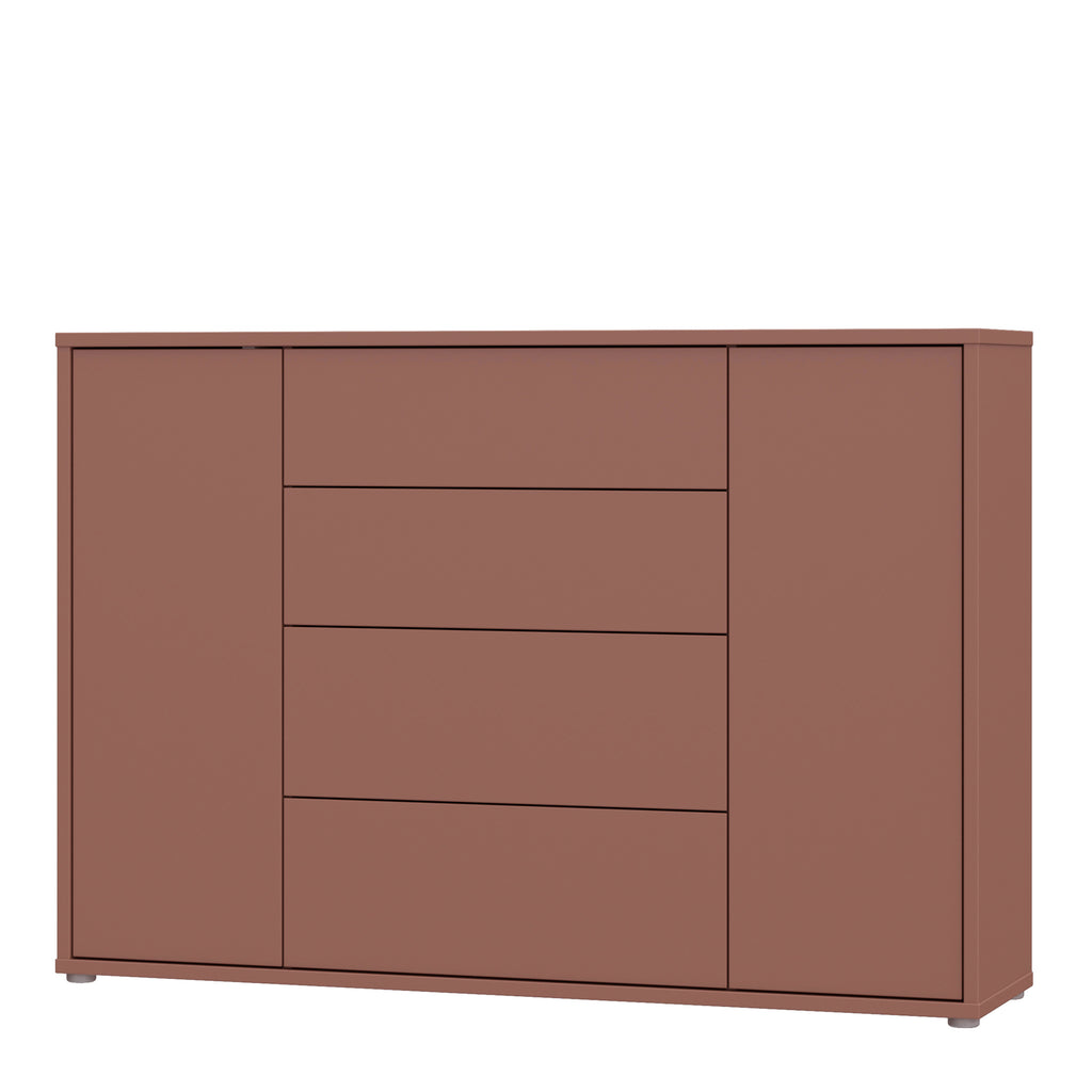 Alyson Wide Sideboard with 4 Drawers & 2 Doors with Push-to-Open in Terracotta