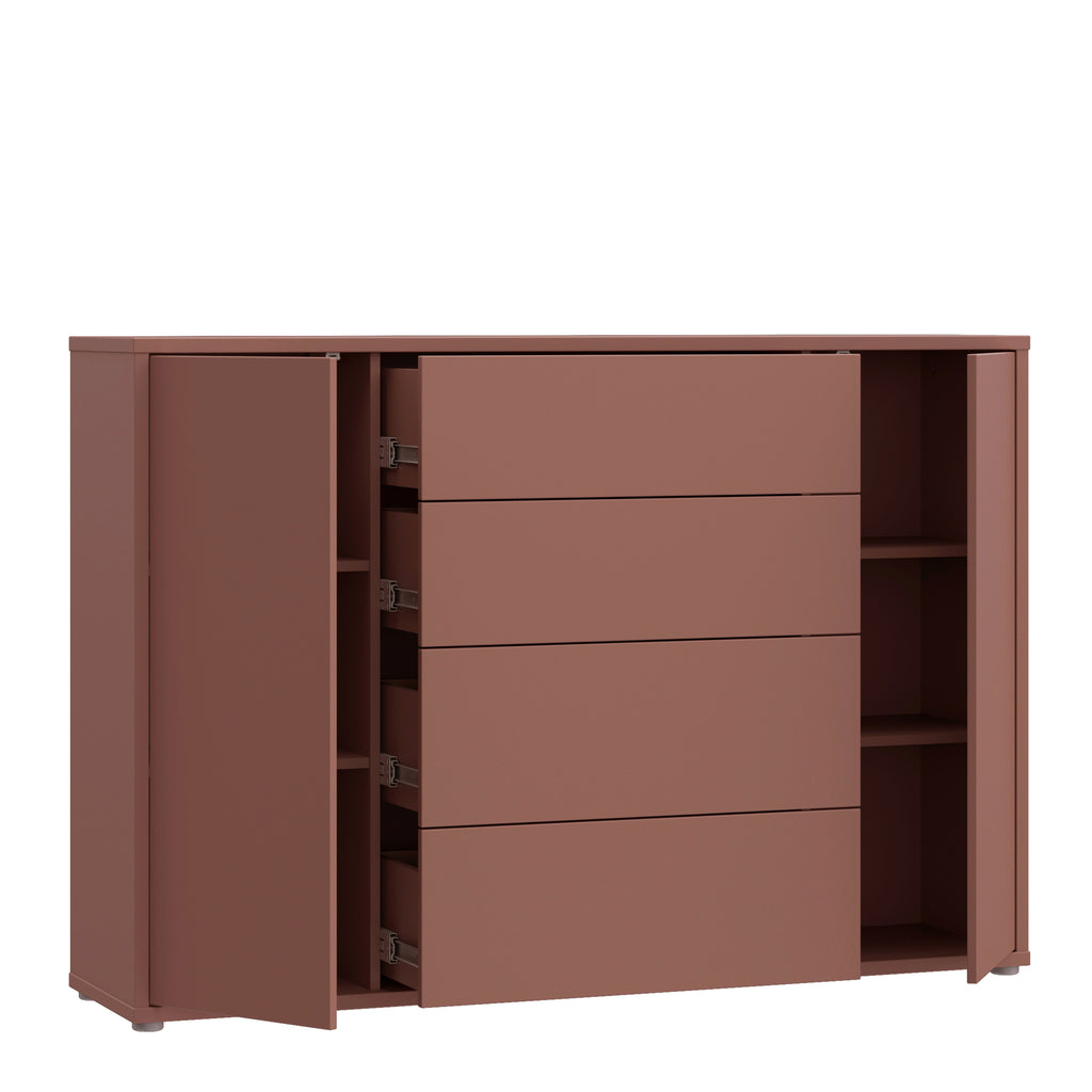 Alyson Wide Sideboard with 4 Drawers & 2 Doors with Push-to-Open in Terracotta