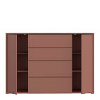Alyson Wide Sideboard with 4 Drawers & 2 Doors with Push-to-Open in Terracotta