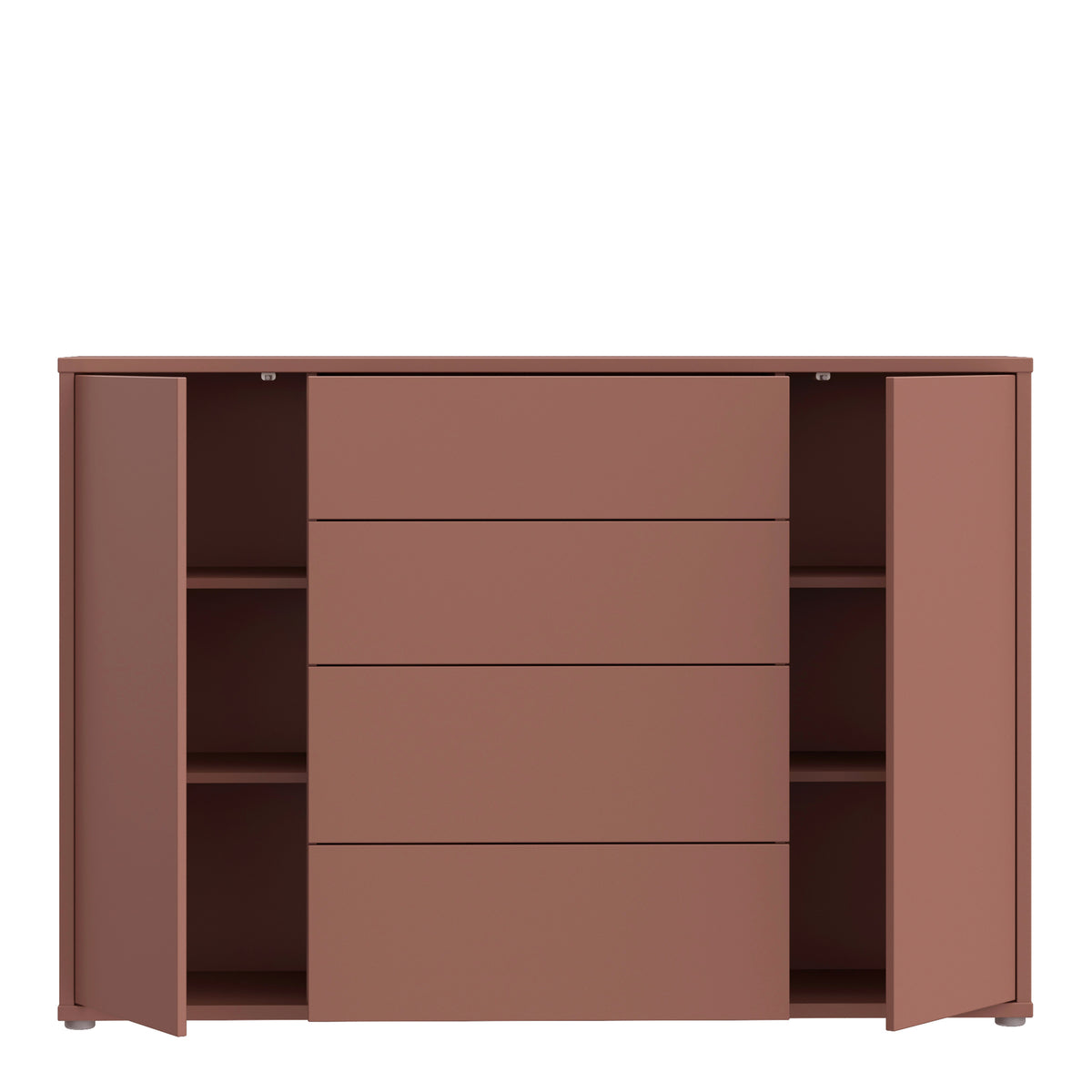 Alyson Wide Sideboard with 4 Drawers & 2 Doors with Push-to-Open in Terracotta