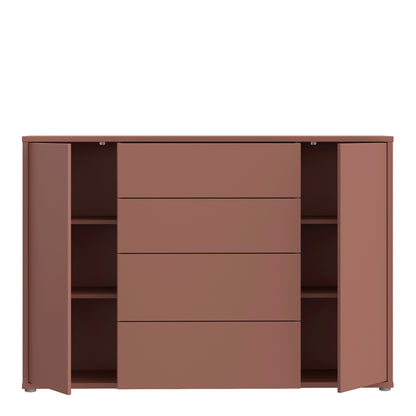 Alyson Wide Sideboard with 4 Drawers & 2 Doors with Push-to-Open in Terracotta