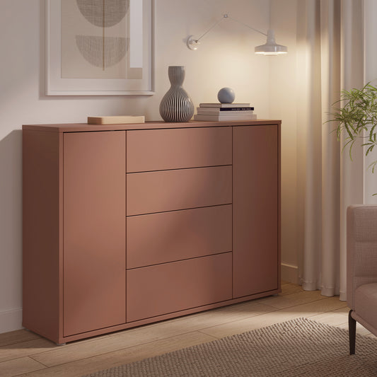 Alyson Wide Sideboard with 4 Drawers & 2 Doors with Push-to-Open in Terracotta