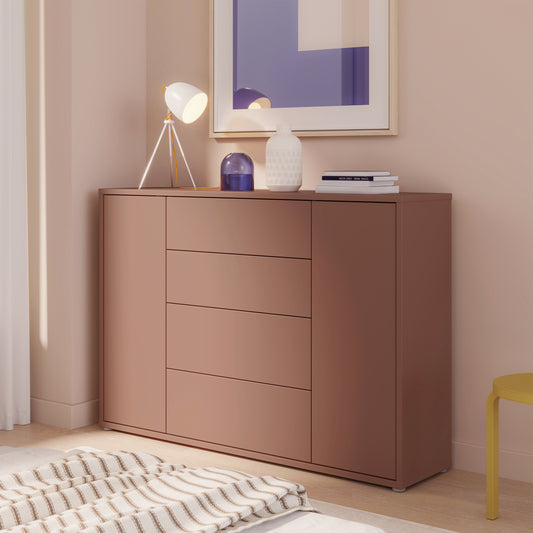 Alyson Wide Sideboard with 4 Drawers & 2 Doors with Push-to-Open in Terracotta