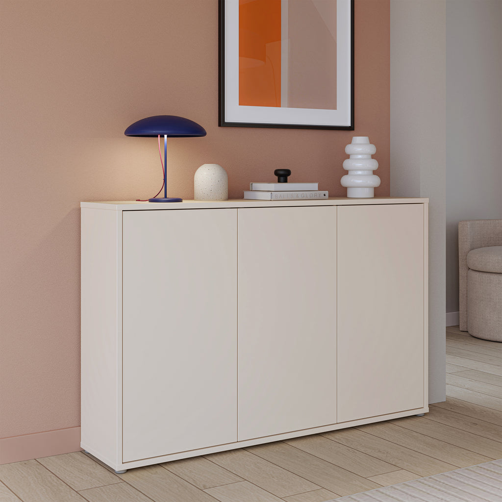 Alyson 3 Door Sideboard with Push-to-Open Doors in Sand
