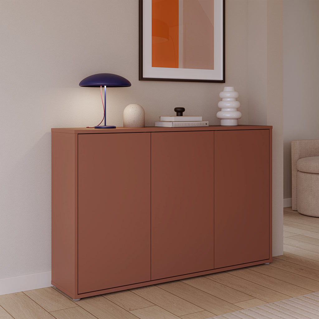 Alyson 3 Door Sideboard with Push-to-Open Doors in Terracotta