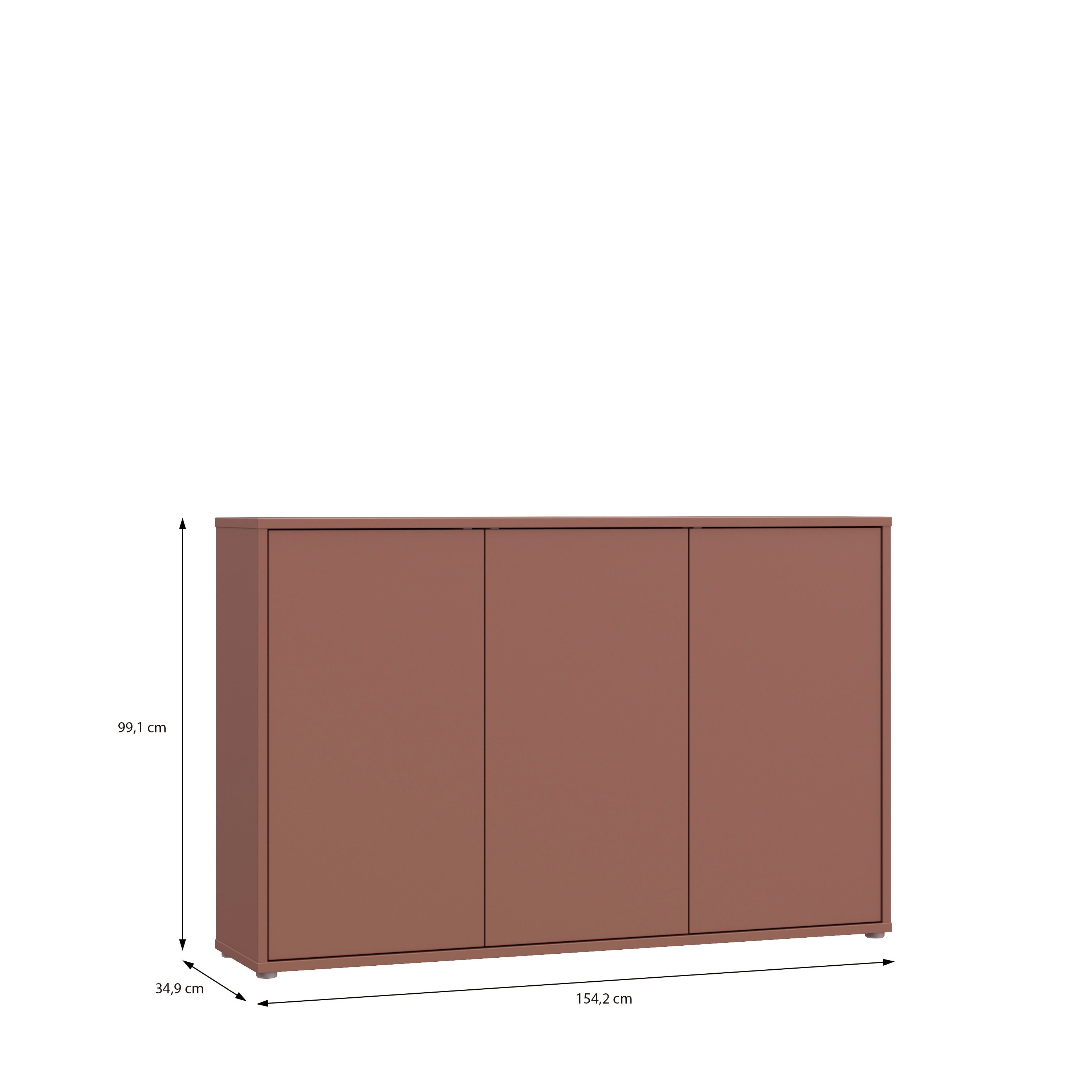 Alyson 3 Door Sideboard with Push-to-Open Doors in Terracotta