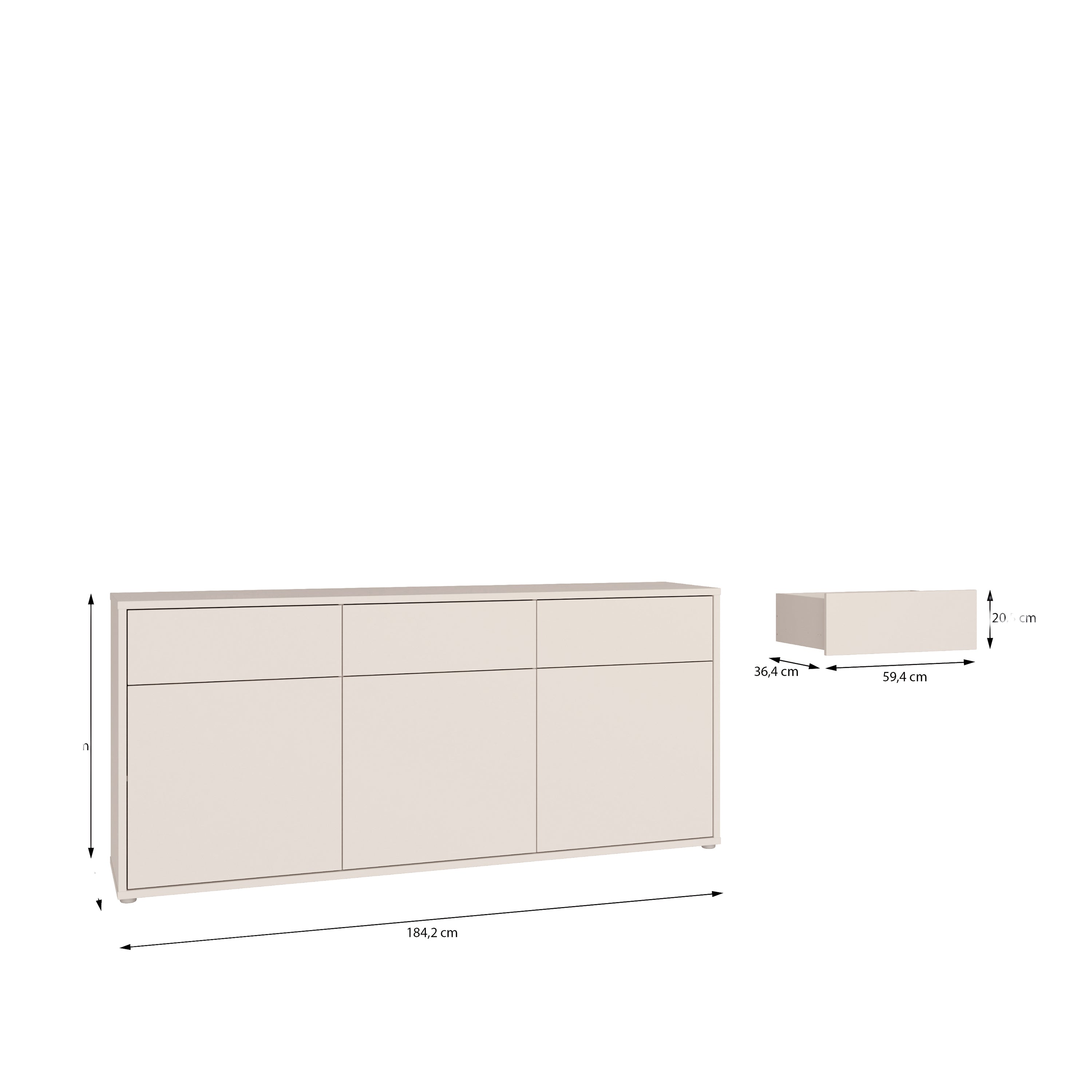 Alyson 3 Door 3 Drawer Sideboard with Push-to-Open Drawers in Sand