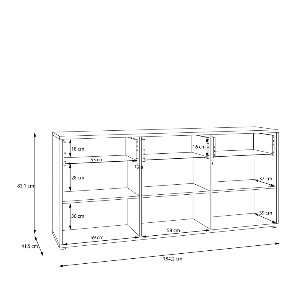 Alyson 3 Door 3 Drawer Sideboard with Push-to-Open Drawers in Sand