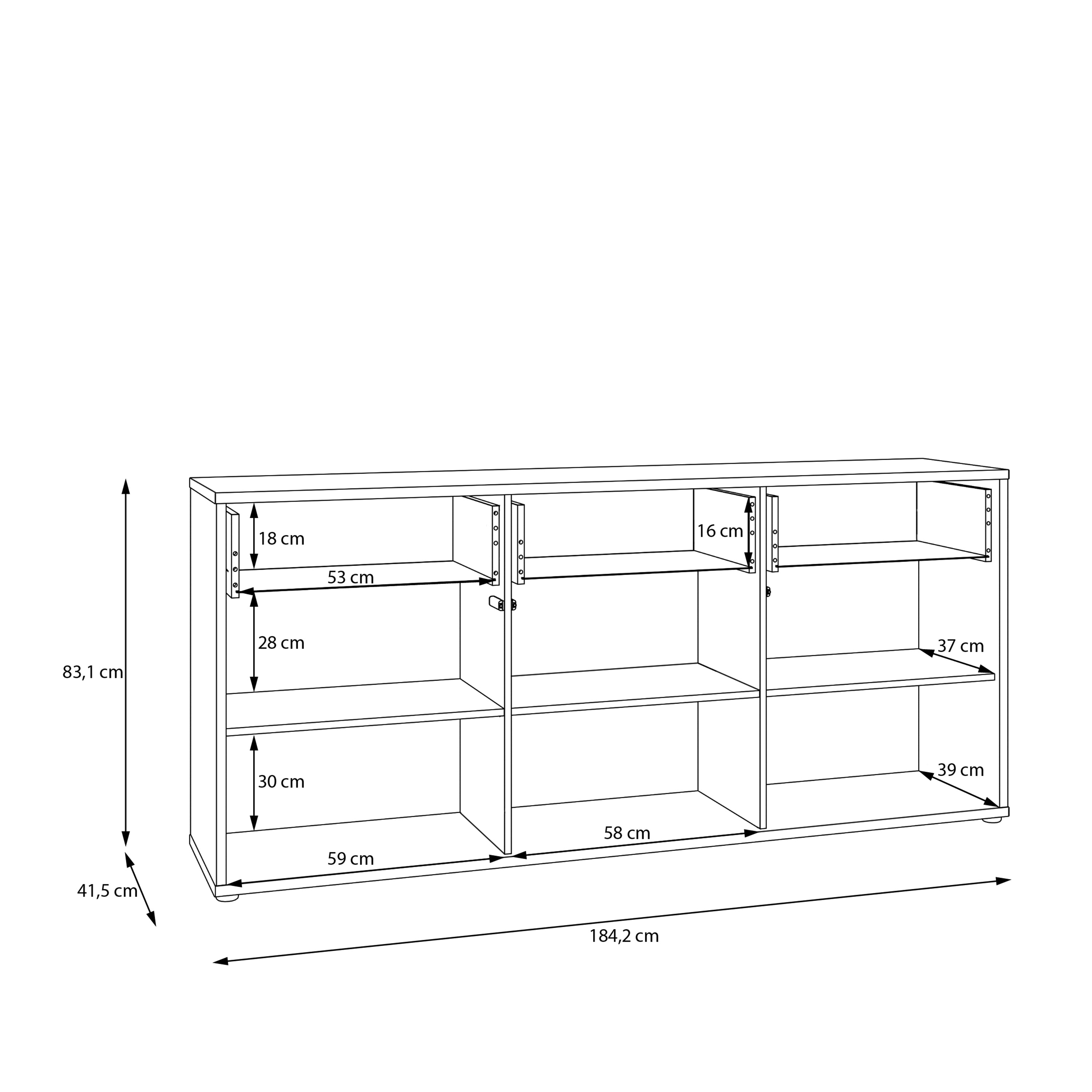 Alyson 3 Door 3 Drawer Sideboard with Push-to-Open Drawers in Sand