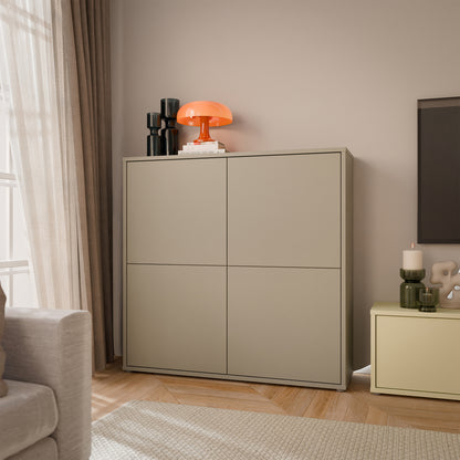 Alyson 4 Door Large Storage Cabinet with Push-to-Open Doors in Taupe