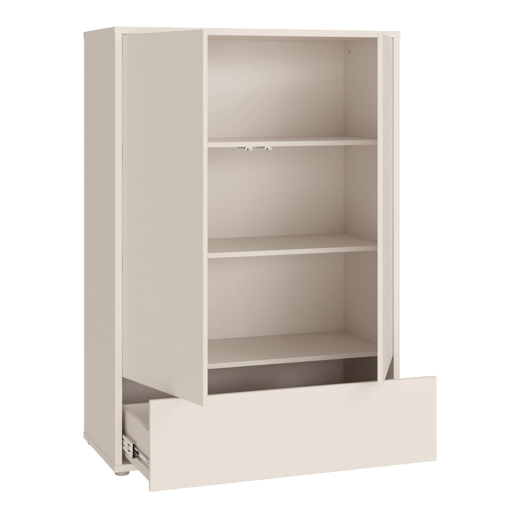 Alyson 2 Door Low Wardrobe with Push-to-Open Doors and Drawer in Sand