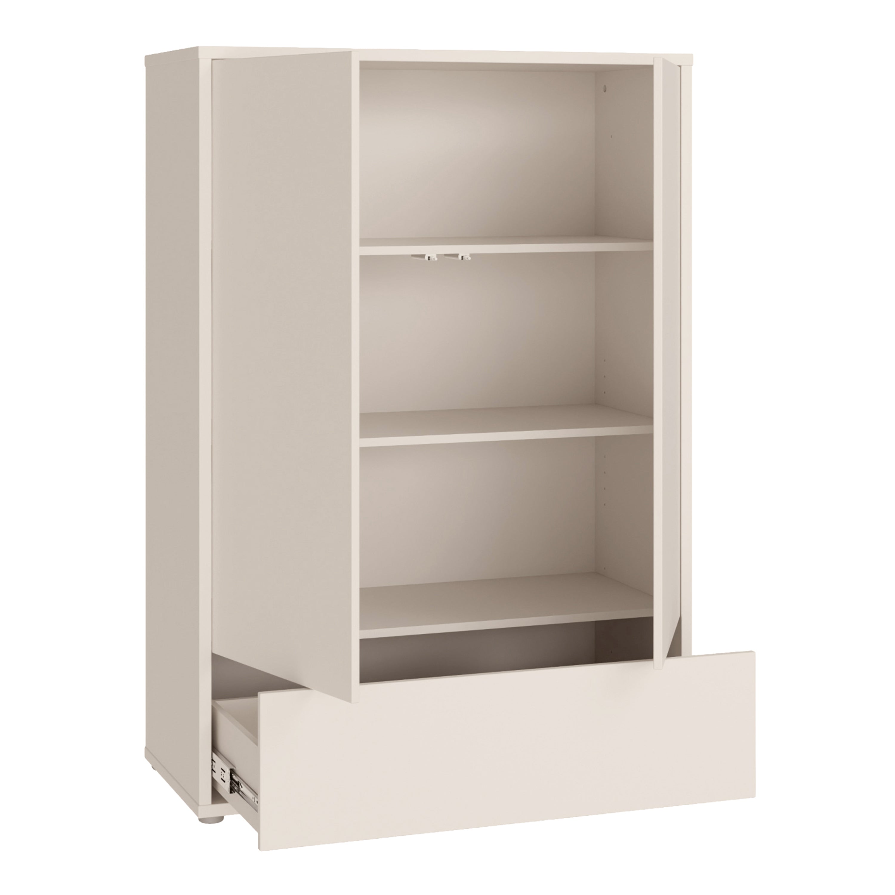 Alyson 2 Door Low Wardrobe with Push-to-Open Doors and Drawer in Sand