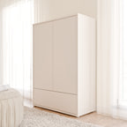 Alyson 2 Door Low Wardrobe with Push-to-Open Doors and Drawer in Sand