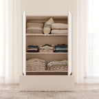 Alyson 2 Door Low Wardrobe with Push-to-Open Doors and Drawer in Sand