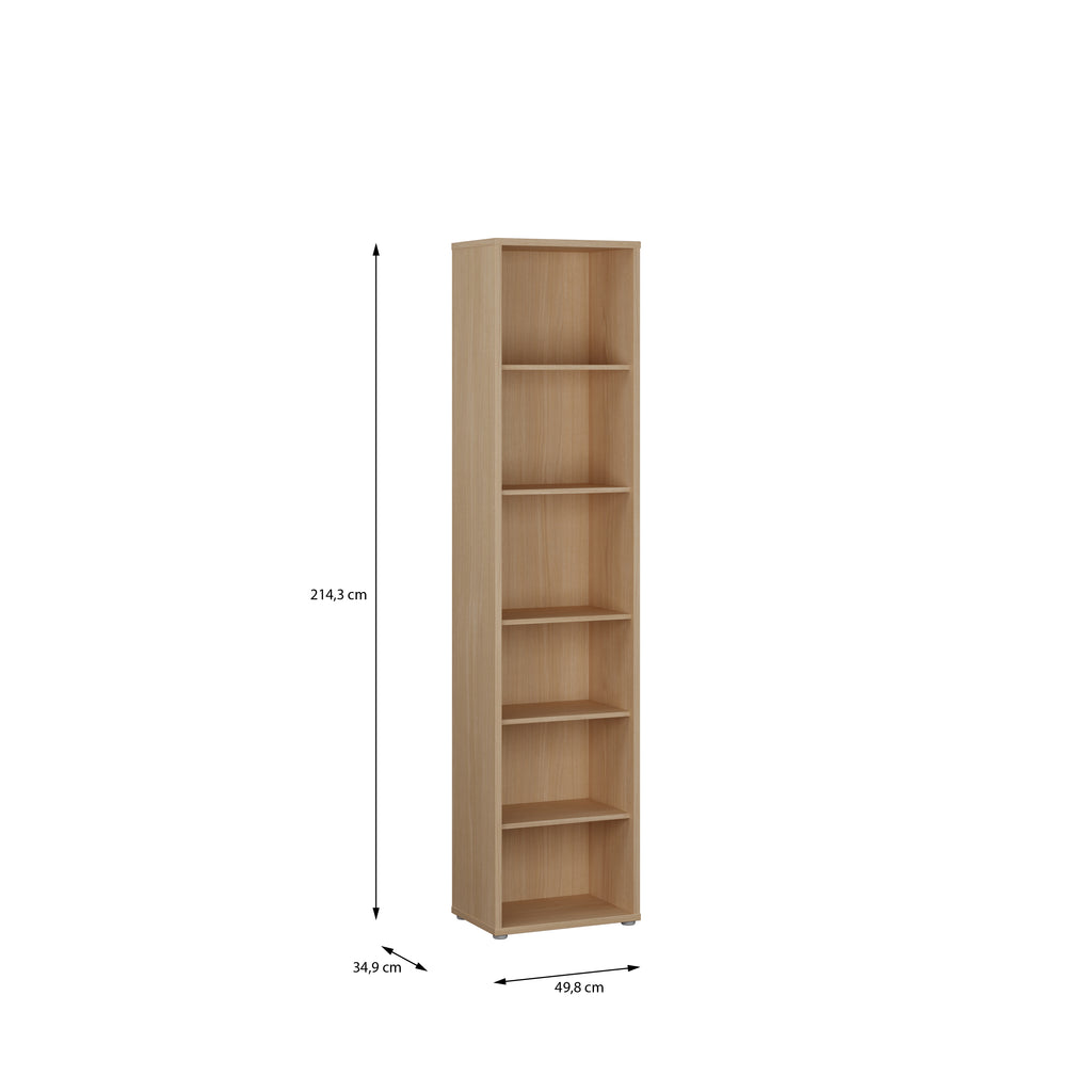 Alyson Tall Narrow Bookcase with 5 Shelves in Elegancia Oak