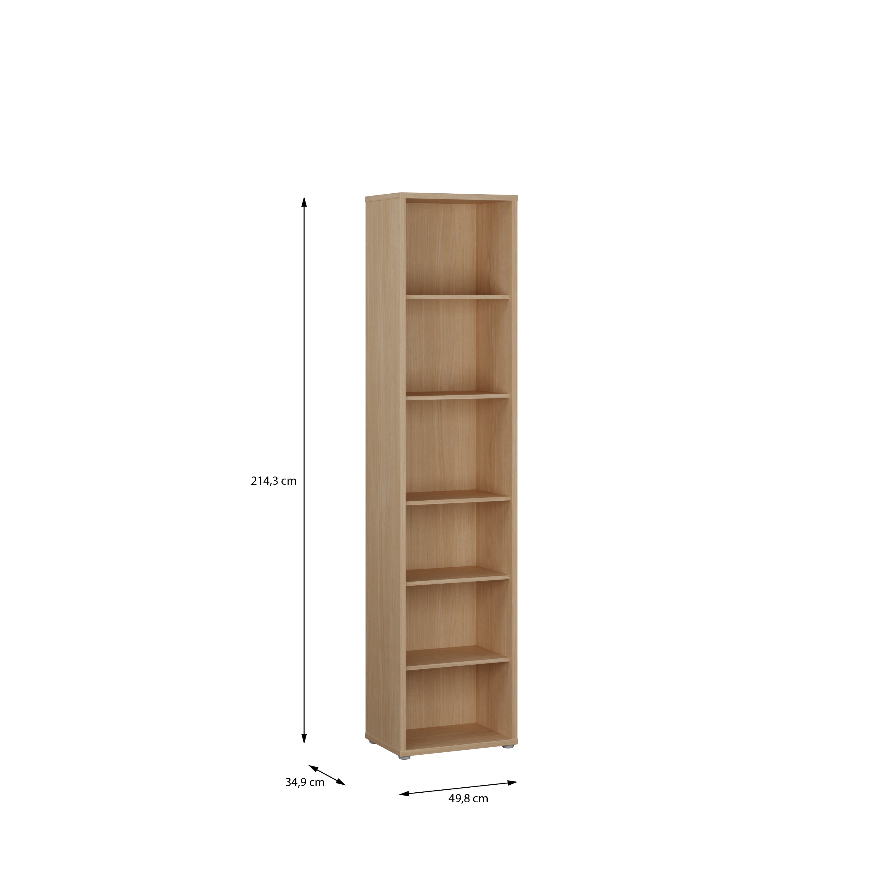 Alyson Tall Narrow Bookcase with 5 Shelves in Elegancia Oak