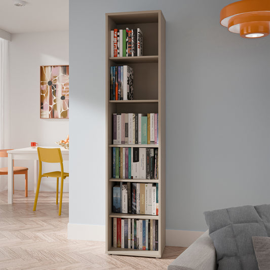 Alyson Tall Narrow Bookcase with 5 Shelves in Taupe