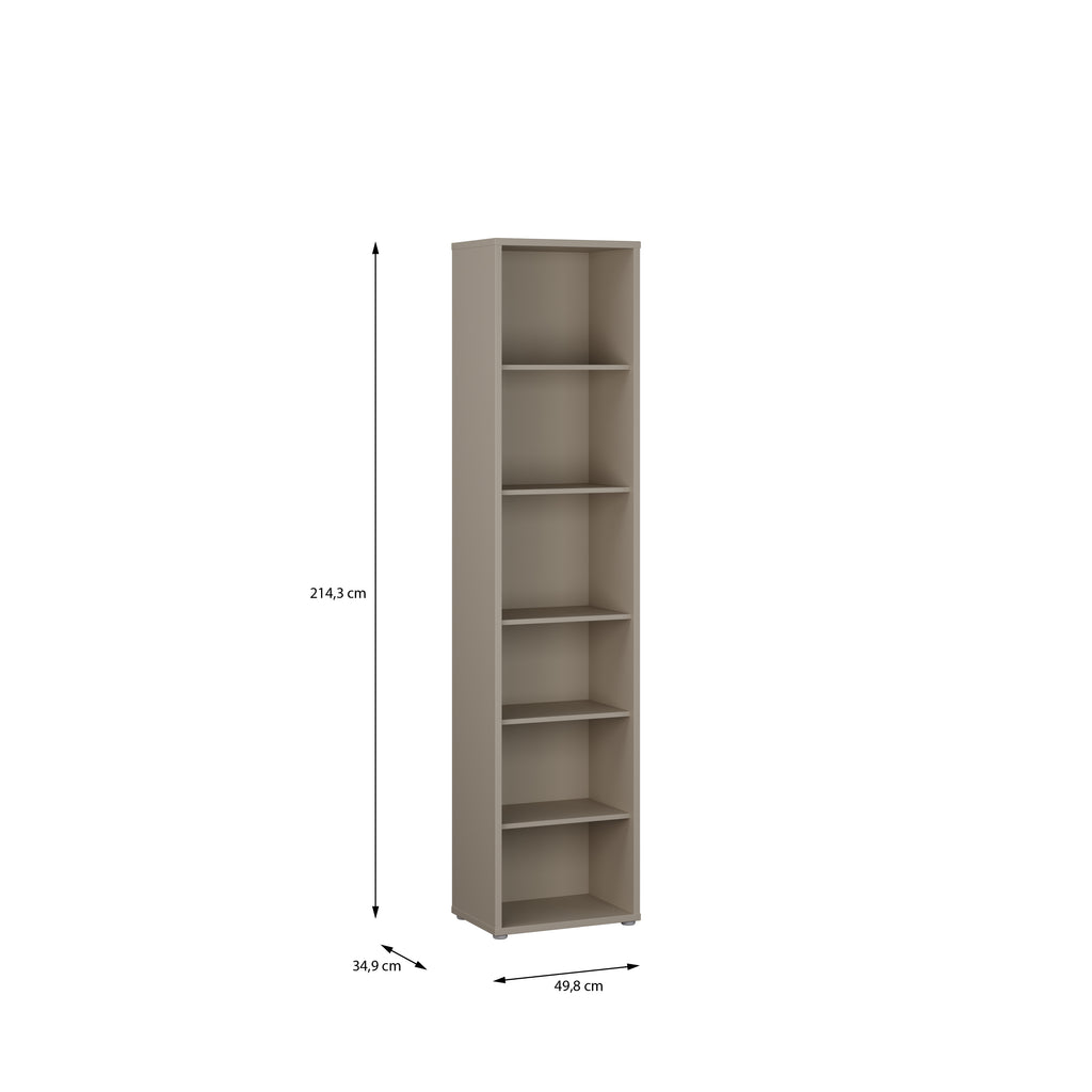 Alyson Tall Narrow Bookcase with 5 Shelves in Taupe