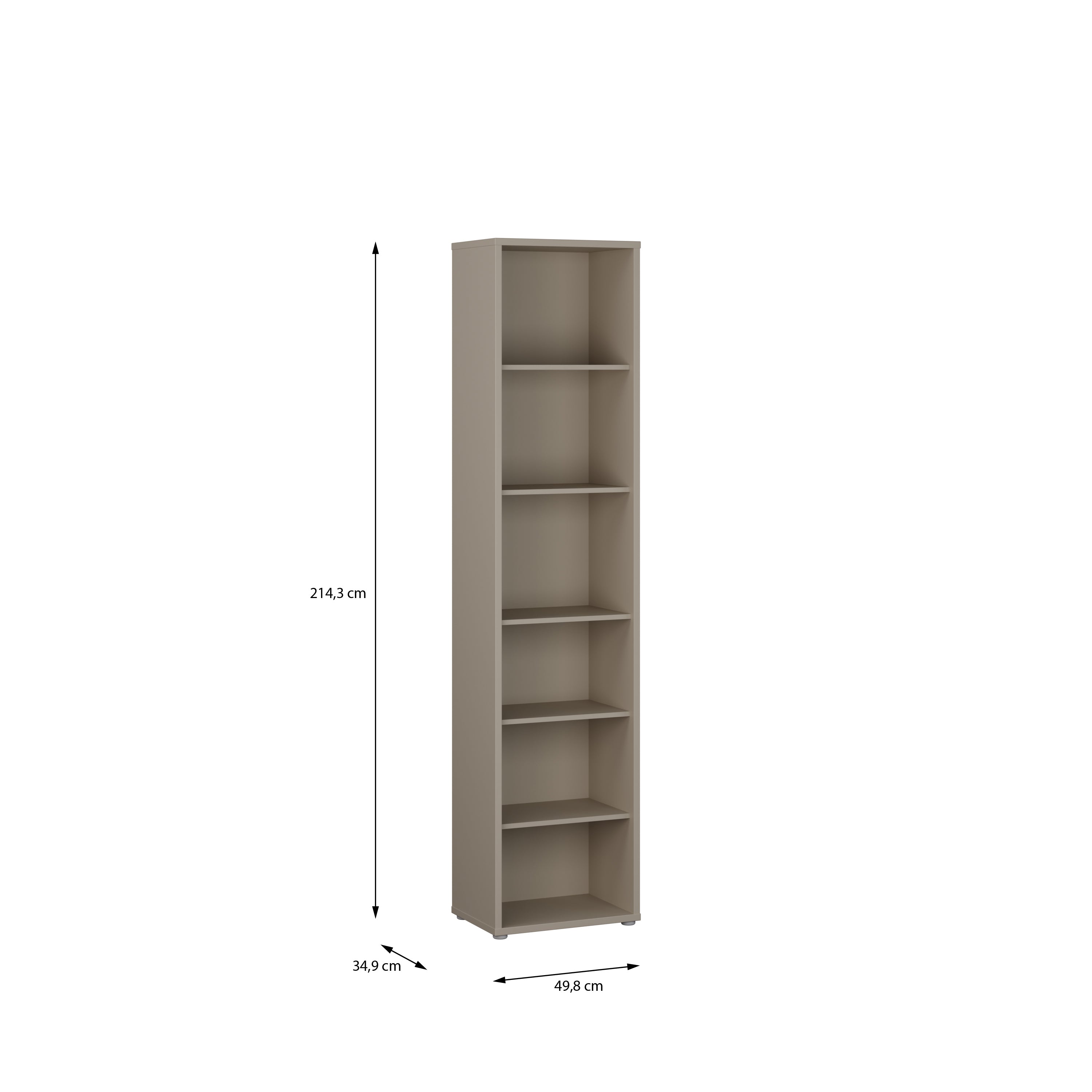Alyson Tall Narrow Bookcase with 5 Shelves in Taupe