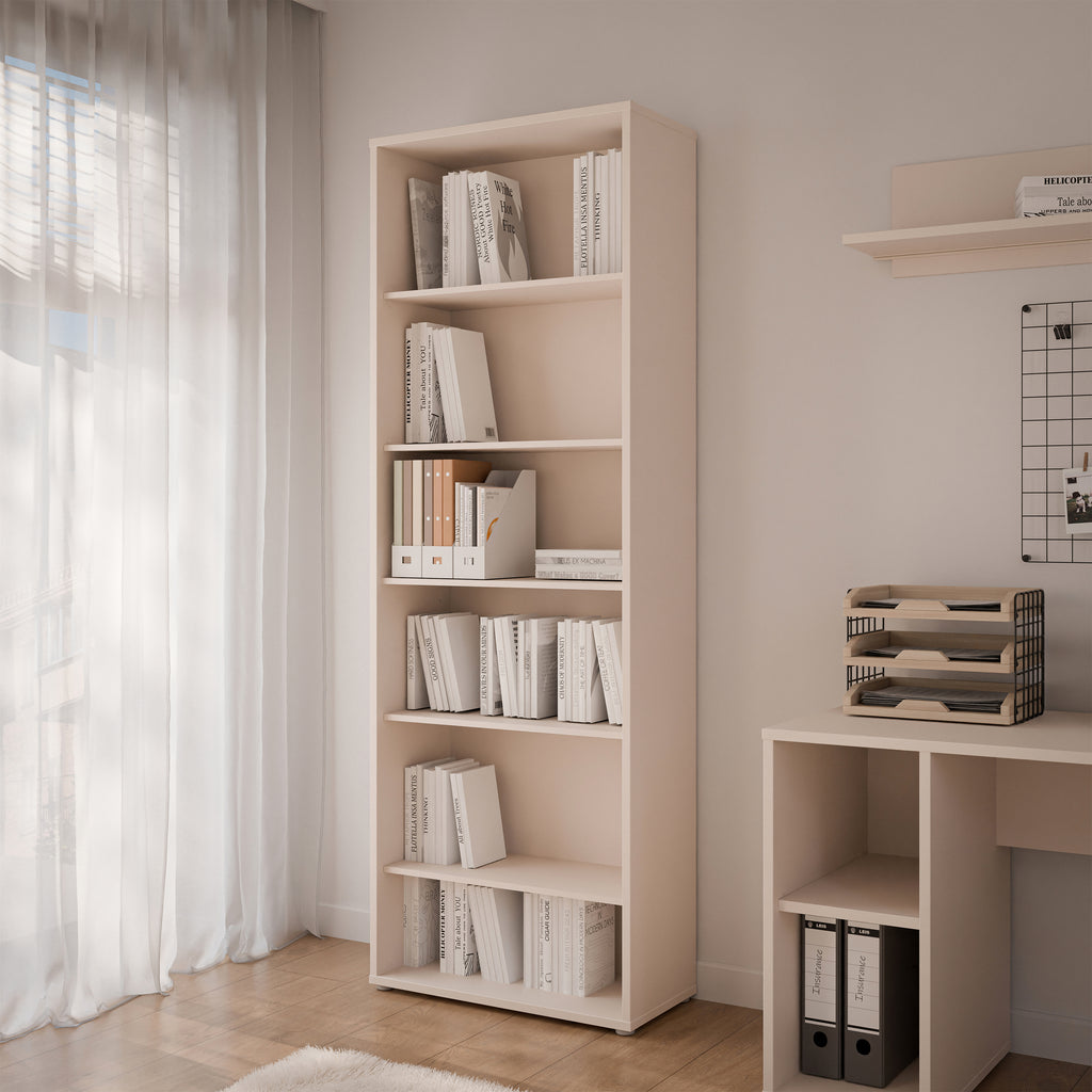 Alyson Tall Wide Bookcase with 5 Shelves in Sand