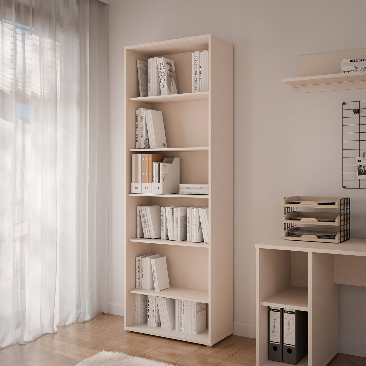 Alyson Tall Wide Bookcase with 5 Shelves in Sand