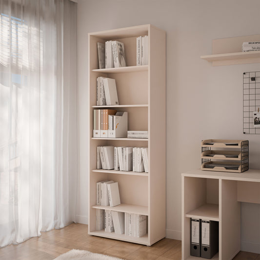 Alyson Tall Wide Bookcase with 5 Shelves in Sand