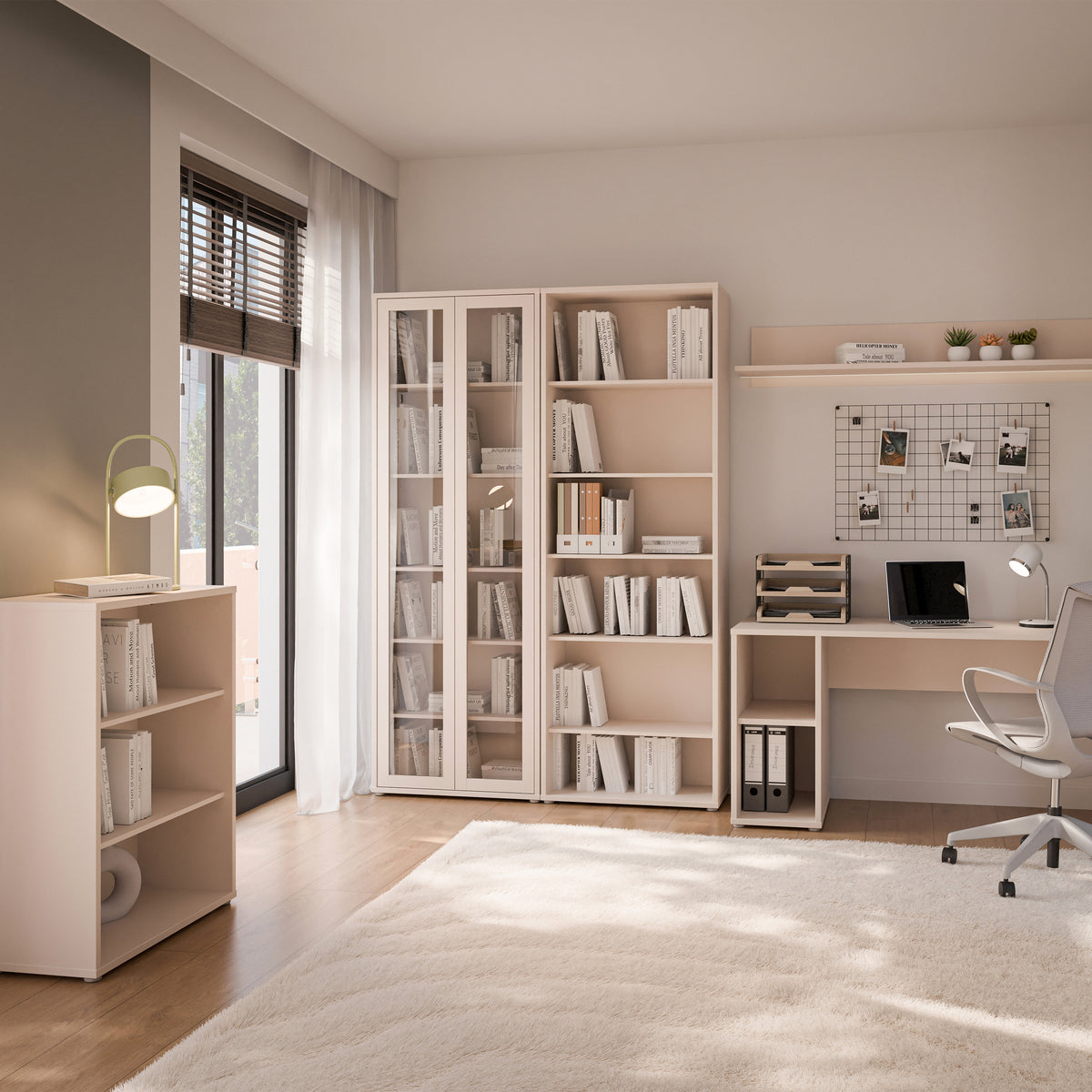 Alyson Tall Wide Bookcase with 5 Shelves in Sand