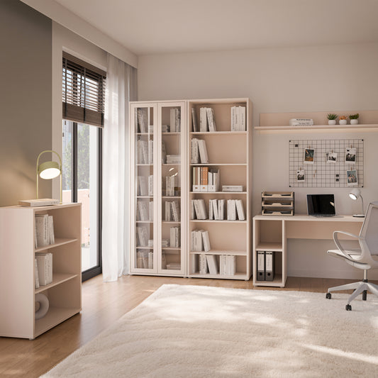 Alyson Tall Wide Bookcase with 5 Shelves in Sand