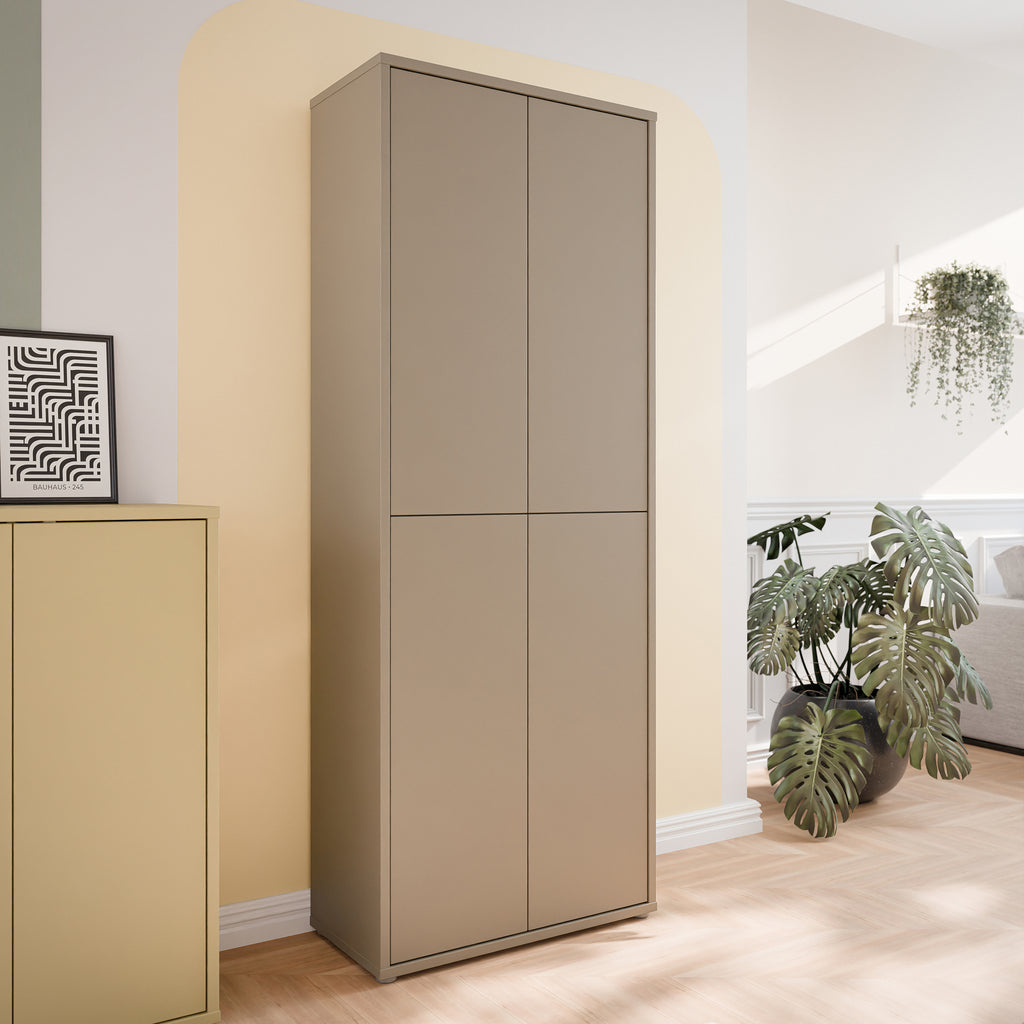 Alyson Tall Shoe Cabinet with 4 Doors Push-to-Open in Taupe