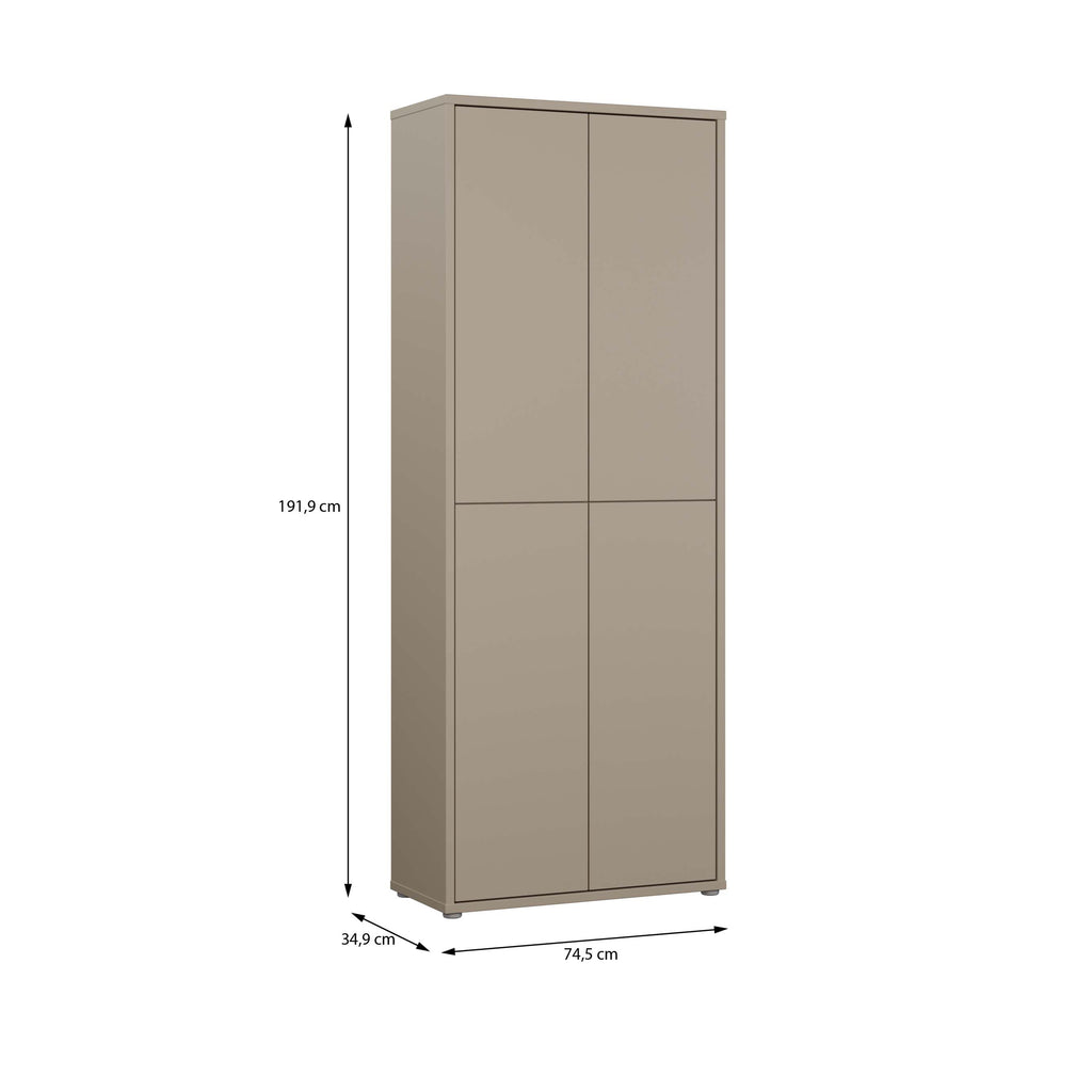 Alyson Tall Shoe Cabinet with 4 Doors Push-to-Open in Taupe