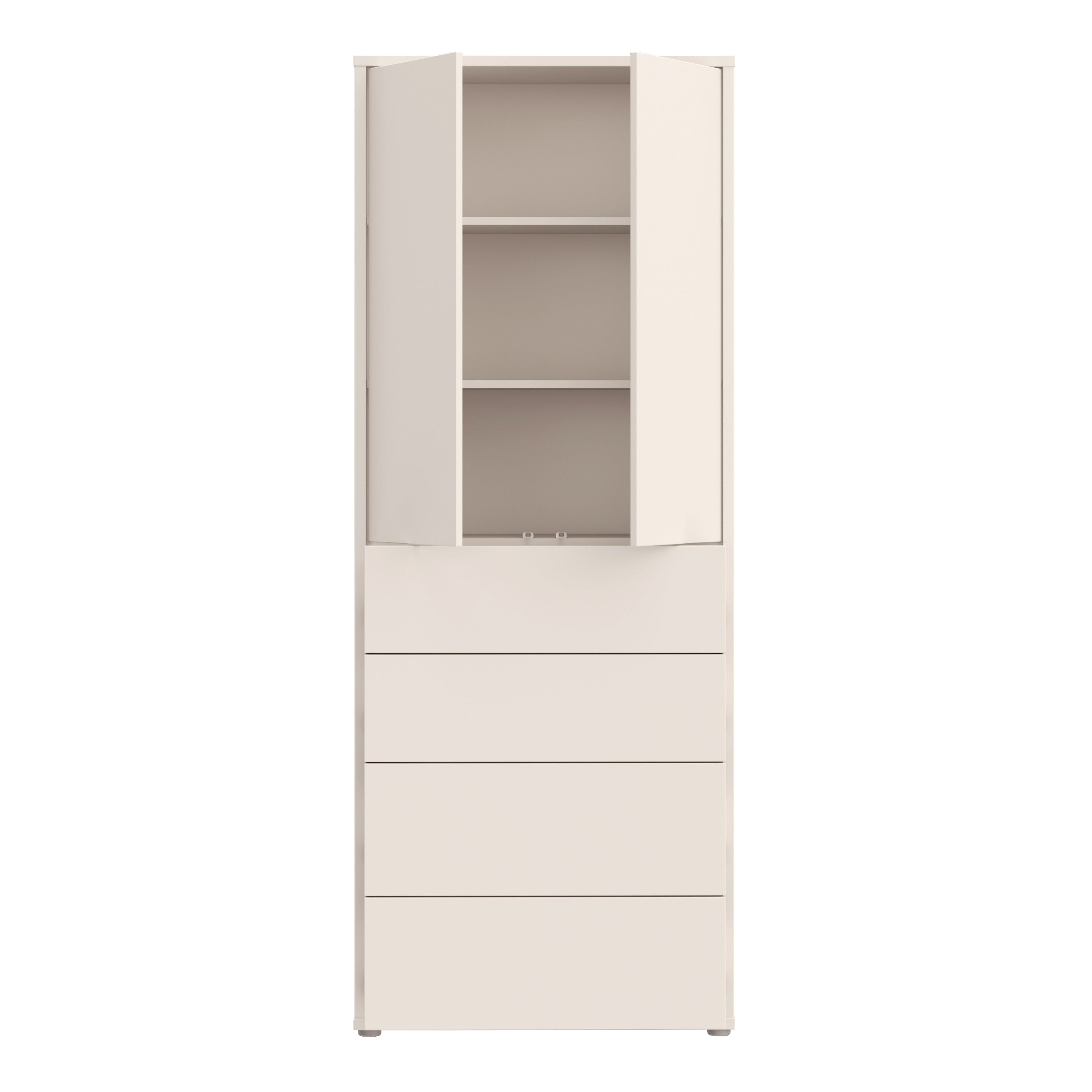 Alyson Tall Storage Cabinet with Push-to-Open Doors & 4 Drawers in Sand