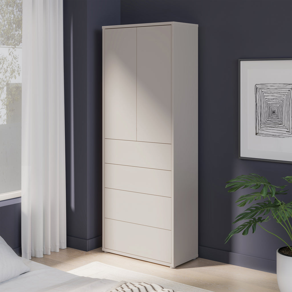 Alyson Tall Storage Cabinet with Push-to-Open Doors & 4 Drawers in Sand