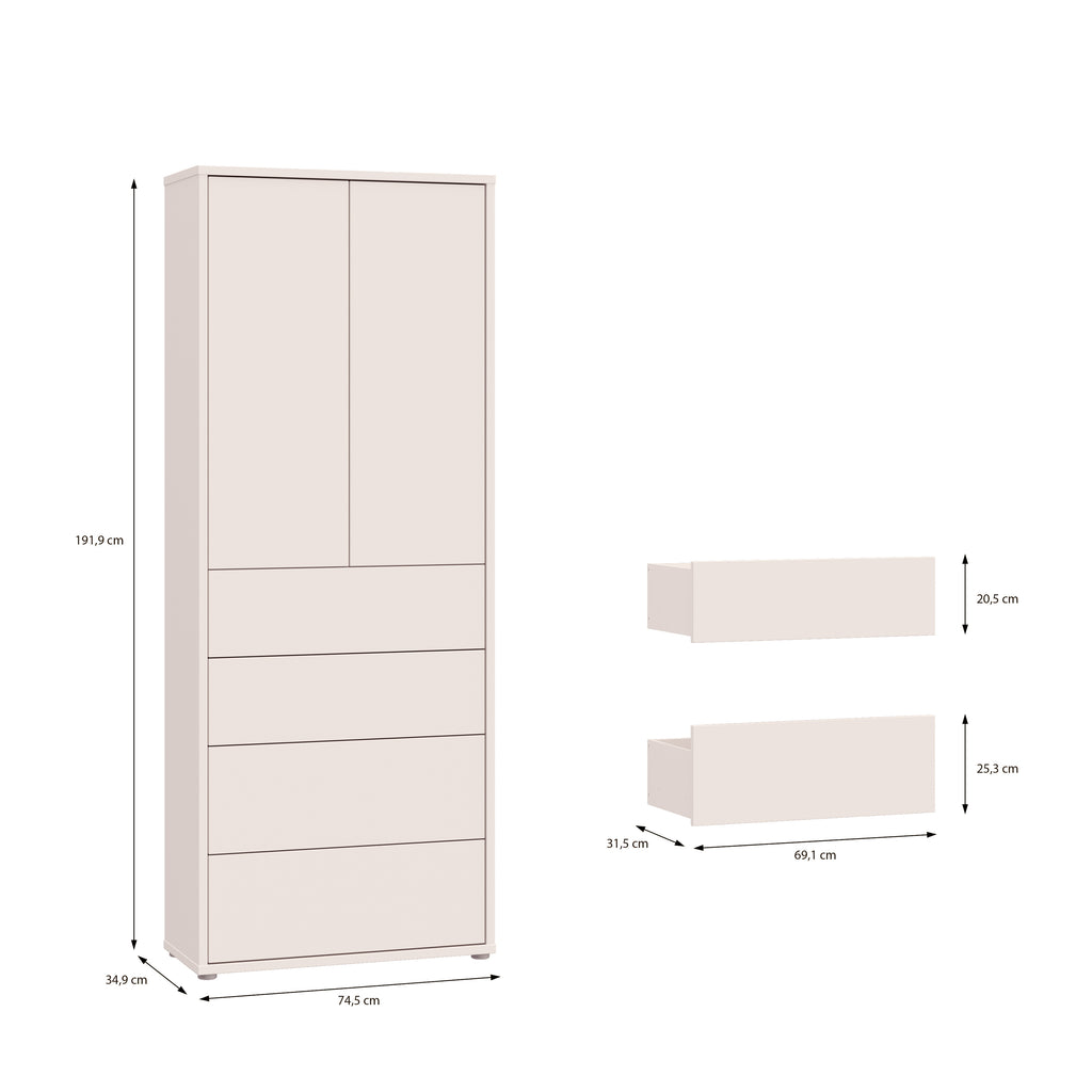Alyson Tall Storage Cabinet with Push-to-Open Doors & 4 Drawers in Sand