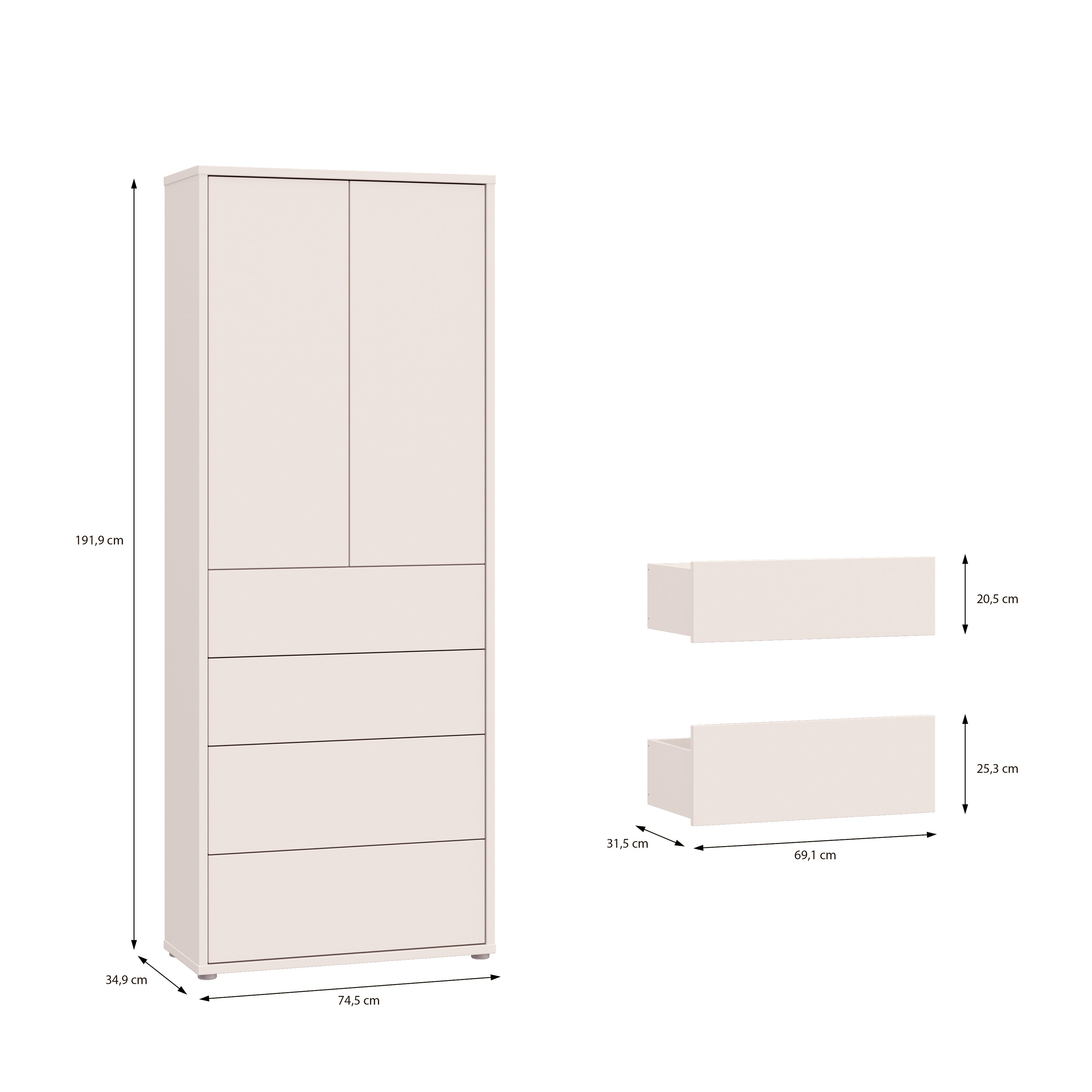 Alyson Tall Storage Cabinet with Push-to-Open Doors & 4 Drawers in Sand
