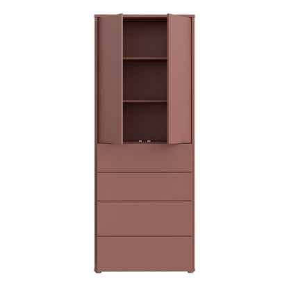 Alyson Tall Storage Cabinet with Push-to-Open Doors & 4 Drawers in Terracotta