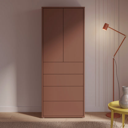 Alyson Tall Storage Cabinet with Push-to-Open Doors & 4 Drawers in Terracotta