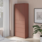 Alyson Tall Storage Cabinet with Push-to-Open Doors & 4 Drawers in Terracotta