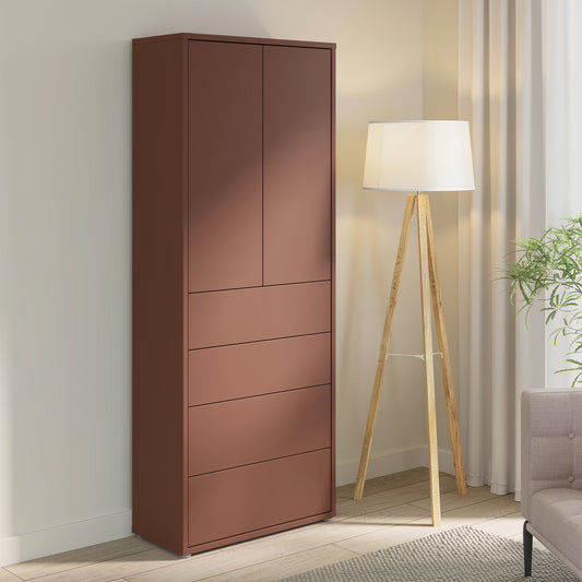 Alyson Tall Storage Cabinet with Push-to-Open Doors & 4 Drawers in Terracotta