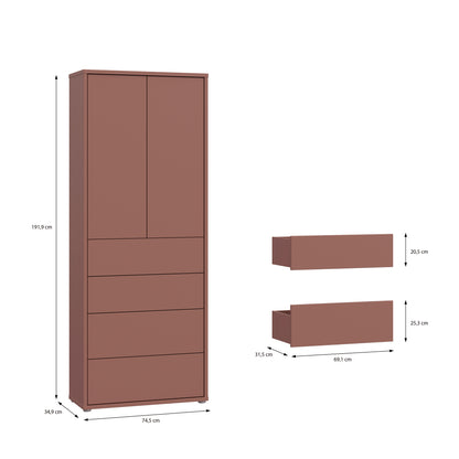Alyson Tall Storage Cabinet with Push-to-Open Doors & 4 Drawers in Terracotta