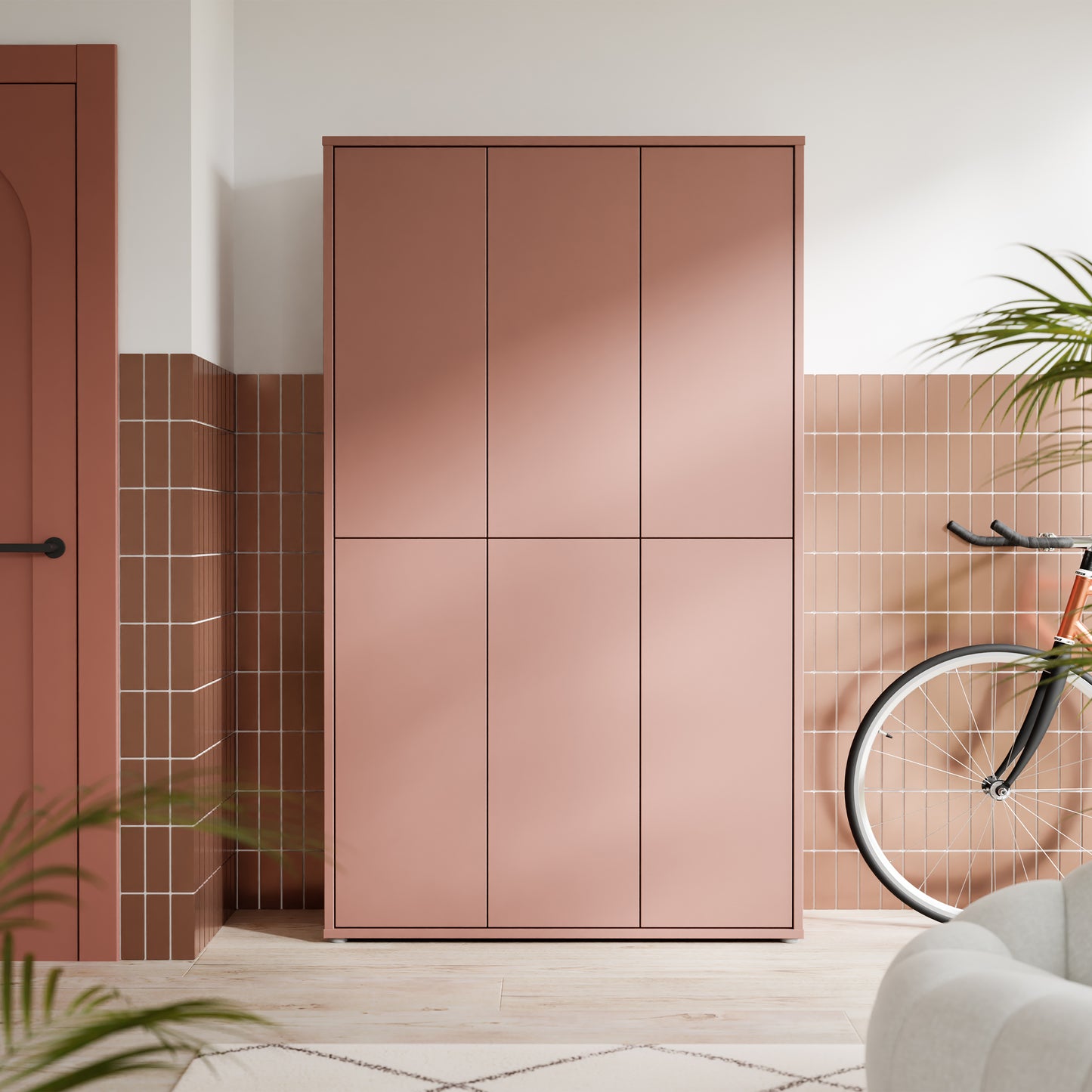 Alyson Tall Shoe Cabinet with 6 Doors Push-to-Open in Terracotta