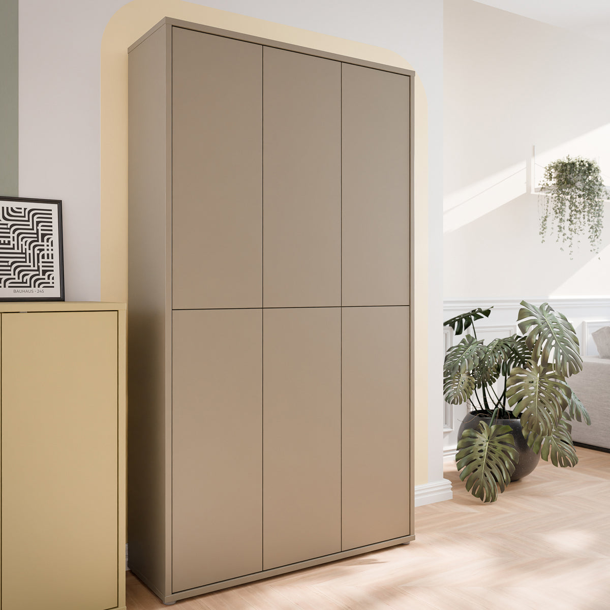 Alyson Tall Shoe Cabinet with 6 Doors Push-to-Open in Taupe