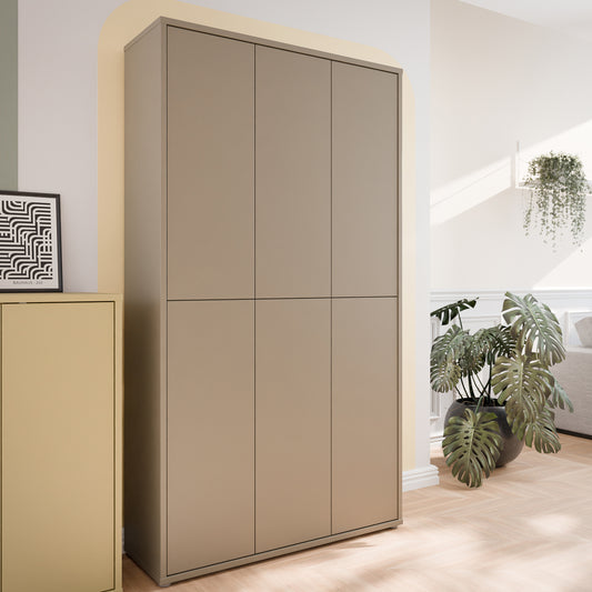 Alyson Tall Shoe Cabinet with 6 Doors Push-to-Open in Taupe