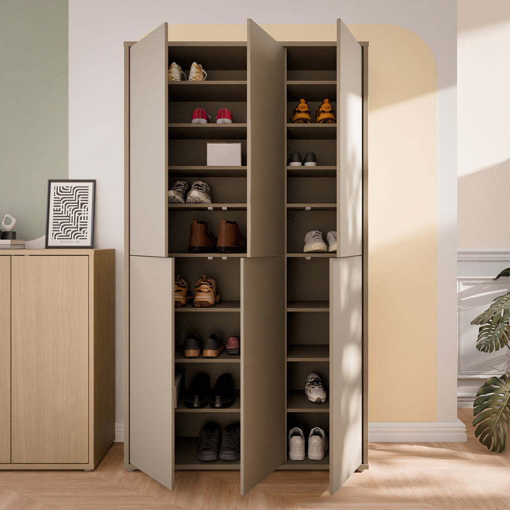 Alyson Tall Shoe Cabinet with 6 Doors Push-to-Open in Taupe