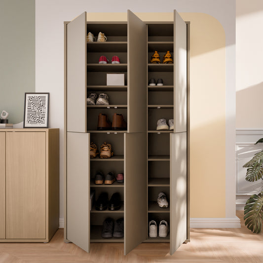 Alyson Tall Shoe Cabinet with 6 Doors Push-to-Open in Taupe