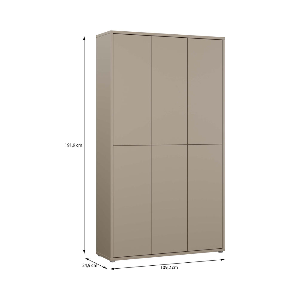 Alyson Tall Shoe Cabinet with 6 Doors Push-to-Open in Taupe