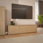 Alyson Wide TV Cabinet with 3 Doors Push-to-Open in Elegancia Oak