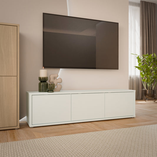 Alyson Wide TV Cabinet with 3 Doors Push-to-Open in Light Grey