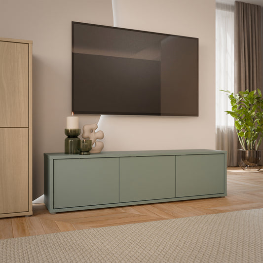 Alyson Wide TV Cabinet with 3 Doors Push-to-Open in Sage Green