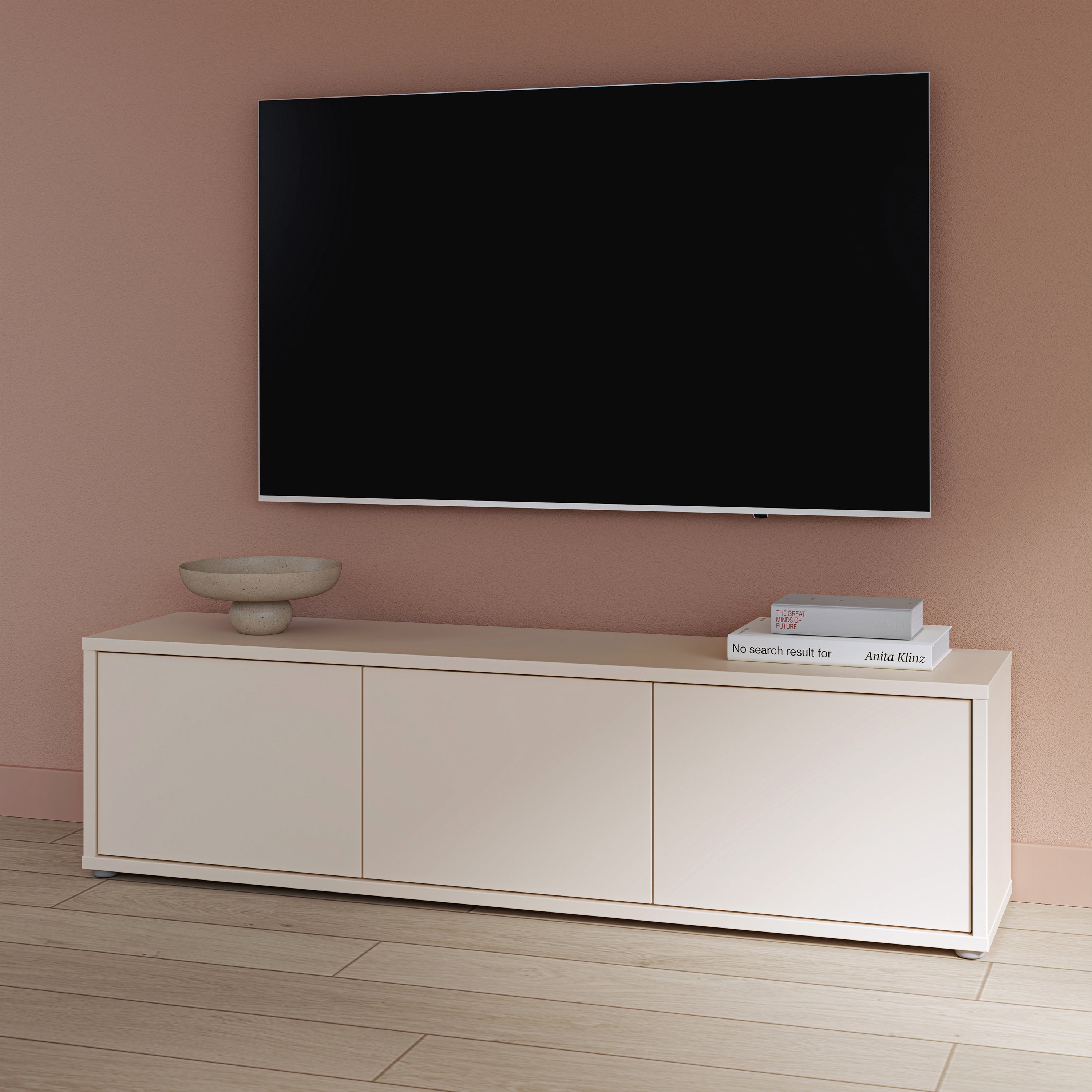 Alyson Wide TV Cabinet with 3 Doors Push-to-Open in Sand