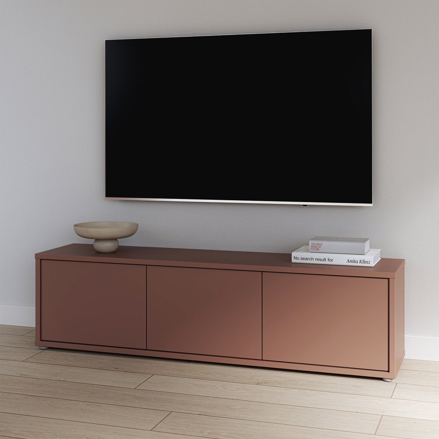 Alyson Wide TV Cabinet with 3 Doors Push-to-Open in Terracotta